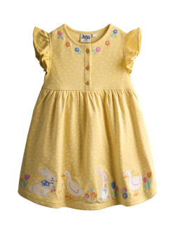 JoJo Maman Bébé Kids' Appliqué Button Front Dress, Mid Yellow, Mid Yellow