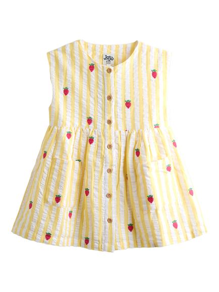 JoJo Maman Bébé Kids' Button Through Sleeveless Dress, Light Yellow, Light Yellow