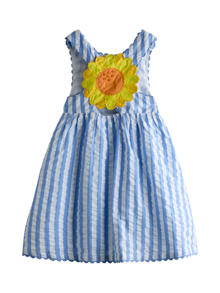 JoJo Maman Bébé Kids' Cross Back Appliqué Sun Dress, Mid Blue, Mid Blue
