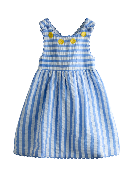 JoJo Maman Bébé Kids' Cross Back Appliqué Sun Dress, Mid Blue - view 2, Mid Blue