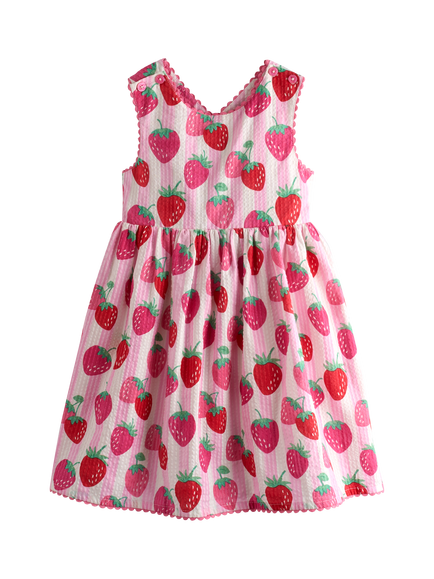 JoJo Maman Bébé Kids' Strawberry Cross Back Dress, Light Pink, Light Pink
