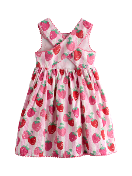 JoJo Maman Bébé Kids' Strawberry Cross Back Dress, Light Pink - view 2, Light Pink