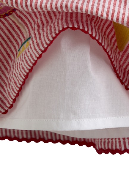 JoJo Maman Bébé Kids' Cross Back Appliqué Sun Dress, Berry Red - view 2, Berry Red