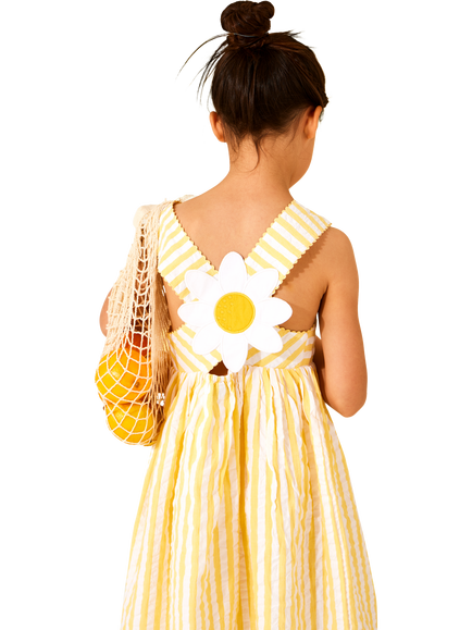JoJo Maman Bébé Kids' Cross Back Appliqué Sun Dress, Mid Yellow - view 2, Mid Yellow