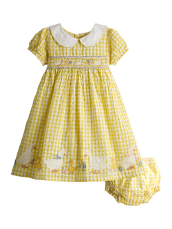 JoJo Maman Bébé Kids' Smocked Puff Sleeve Duck Applique Dress Set,  Light Yellow, Light Yellow