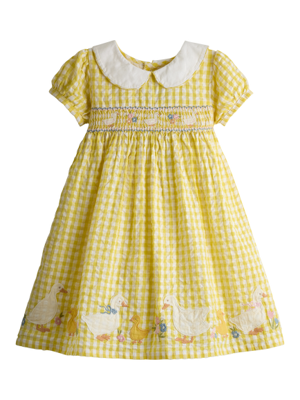 JoJo Maman Bébé Kids' Smocked Puff Sleeve Duck Applique Dress Set,  Light Yellow - view 2, Light Yellow