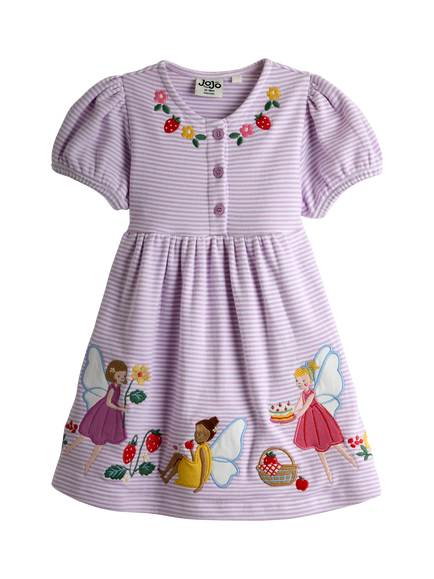 JoJo Maman Bébé Kids' Fairy Applique Button Front Dress, Lilac, Lilac