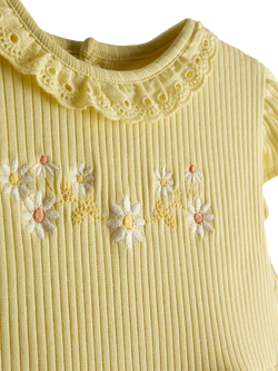 JoJo Maman Bébé Kids' Floral Embroidered Cheesecloth Combo Dress, Mid Yellow - view 2, Mid Yellow
