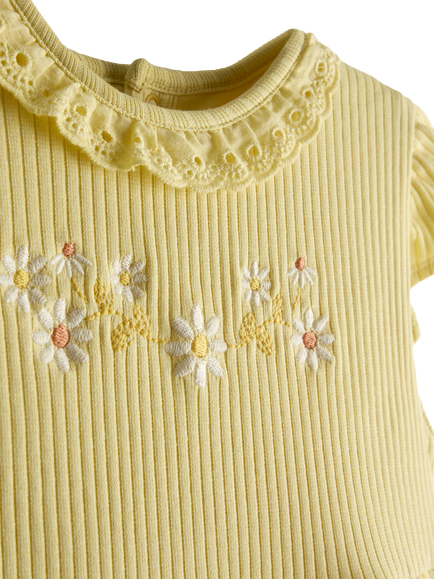 JoJo Maman Bébé Kids' Floral Embroidered Cheesecloth Combo Dress, Mid Yellow - view 2, Mid Yellow