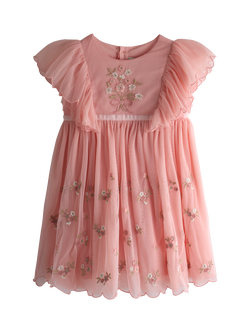 JoJo Maman Bébé Kids' Embroidered Party Dress, Light Pink, Light Pink