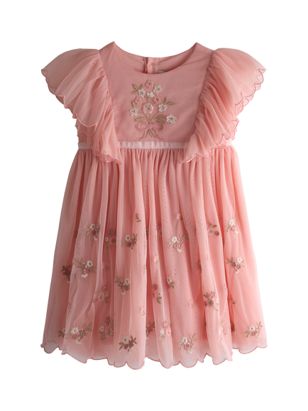 JoJo Maman Bébé Kids' Embroidered Party Dress, Light Pink, Light Pink