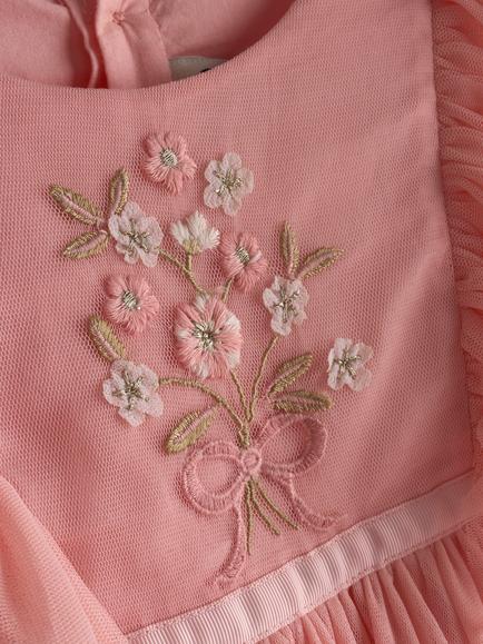 JoJo Maman Bébé Kids' Embroidered Party Dress, Light Pink - view 2, Light Pink