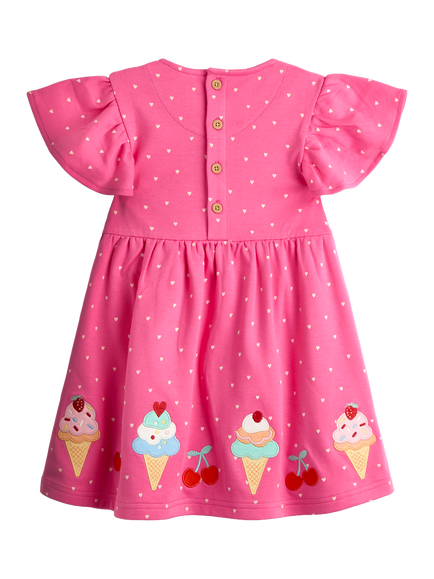 JoJo Maman Bébé Kids' Appliqué Flutter Sleeve Dress, Fuchsia Pink - view 2, Fucsia Pink