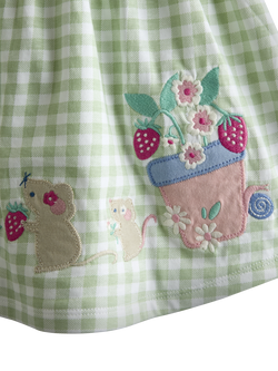 JoJo Maman Bébé Baby Gingham Appliqué Frill Collar Dress & Bloomers Set, Lighthouse - view 2, Lighthouse