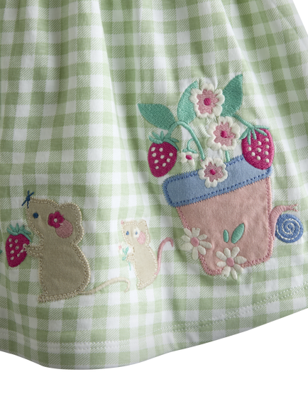 JoJo Maman Bébé Baby Gingham Appliqué Frill Collar Dress & Bloomers Set, Lighthouse - view 2, Lighthouse