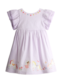 JoJo Maman Bébé Kids' Appliqué Frill Sleeve Dress, Lilac, Lilac