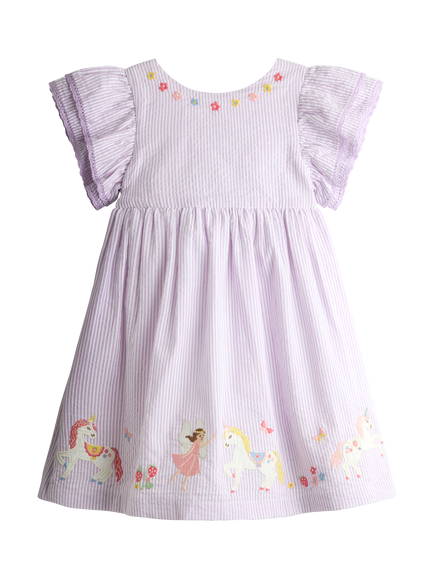 JoJo Maman Bébé Kids' Appliqué Frill Sleeve Dress, Lilac, Lilac