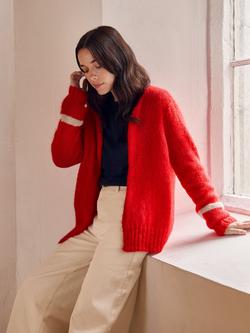 Celtic & Co. Open Neck Contrast Cuff Cardigan, Tomato, Tomato