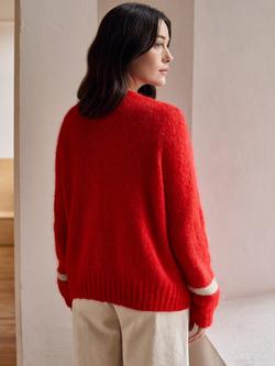 Celtic & Co. Open Neck Contrast Cuff Cardigan, Tomato - view 2, Tomato