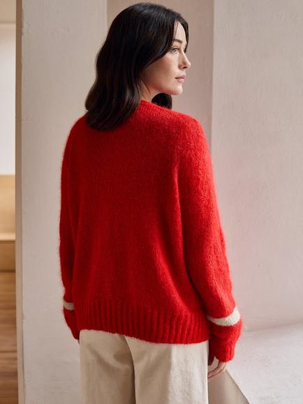 Celtic & Co. Open Neck Contrast Cuff Cardigan, Tomato - view 2, Tomato