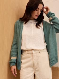 Celtic & Co. Open Neck Stripe Cuff Wool Rich Cardigan, Dark Skylight, Dark Skylight