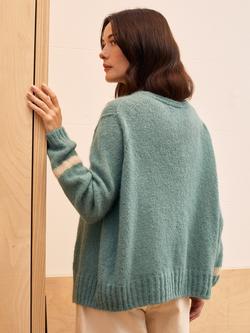 Celtic & Co. Open Neck Stripe Cuff Wool Rich Cardigan, Dark Skylight - view 2, Dark Skylight