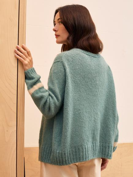 Celtic & Co. Open Neck Stripe Cuff Wool Rich Cardigan, Dark Skylight - view 2, Dark Skylight