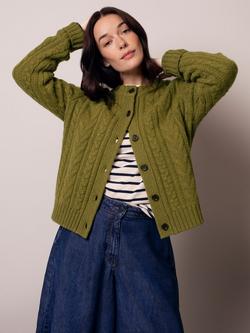 Celtic & Co. Cable Knit Pure Wool Cardigan, Moss - view 2, Moss