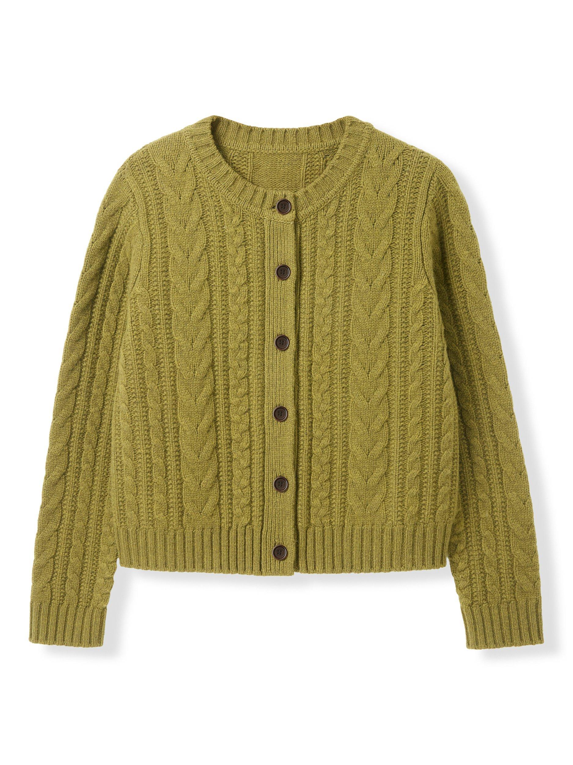 Product image 6 of 9, which shows Celtic & Co. Cable Knit Pure Wool Cardigan, Moss, XS