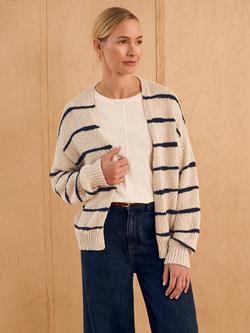 Celtic & Co. Open Neck Drop Stitch Stripe Cardigan, Ecru/Navy