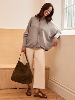 Celtic & Co. Crew Neck Boxy Pure Wool Cardigan, Navy, Oatmeal