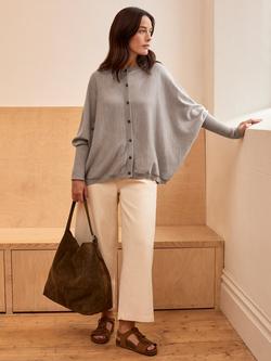 Celtic & Co. Crew Neck Boxy Pure Wool Cardigan, Navy - view 2, Oatmeal