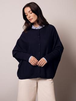Celtic & Co. Crew Neck Boxy Pure Wool Cardigan, Navy, Navy
