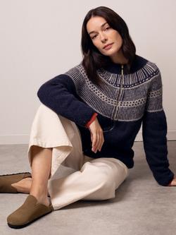 Celtic & Co. Yoke Stitch Pure Wool Cardigan, Navy/Multi - view 2, Navy/Multi