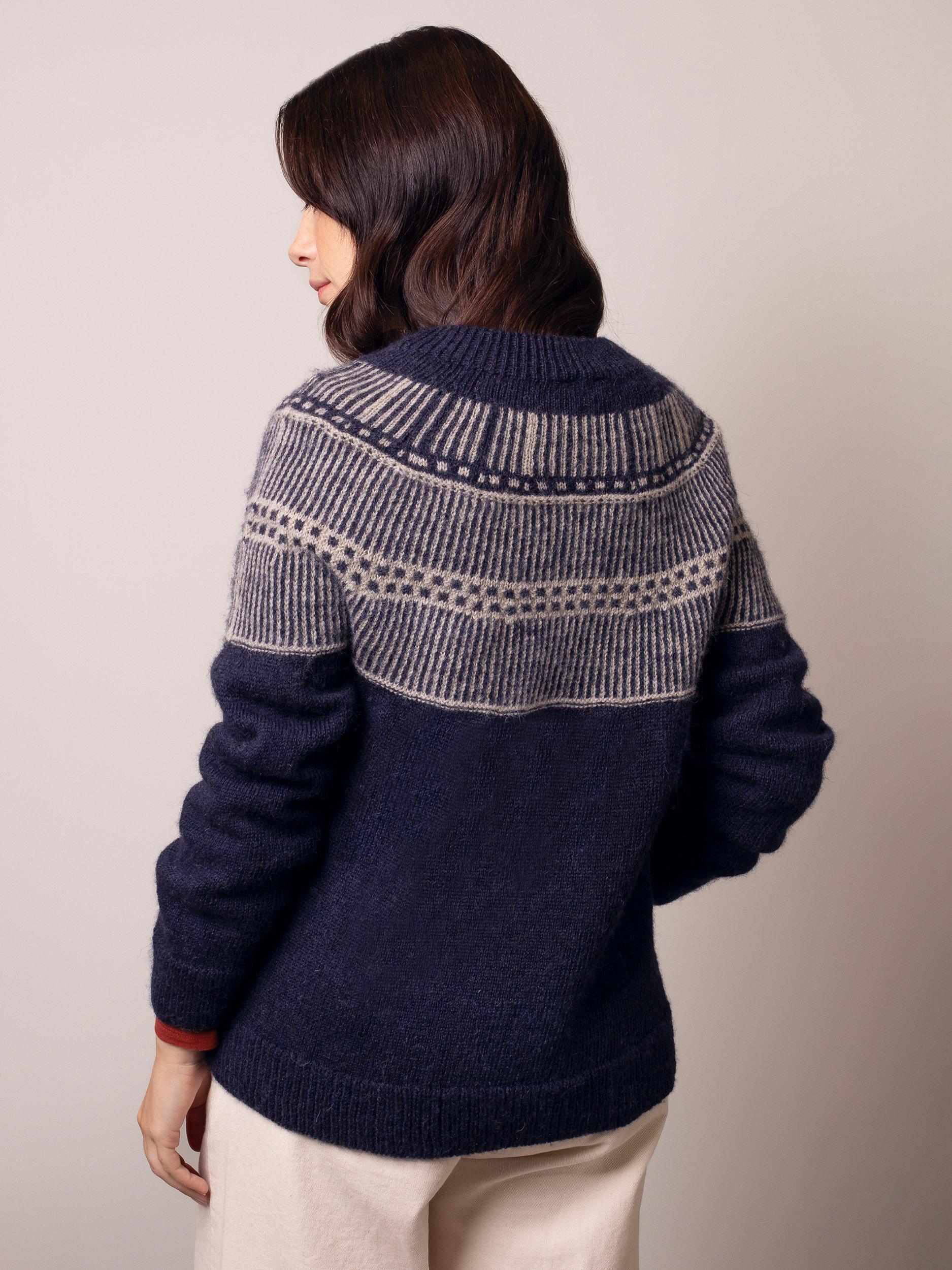 Product image 3 of 3, which shows Celtic & Co. Yoke Stitch Pure Wool Cardigan, Navy/Multi, XS
