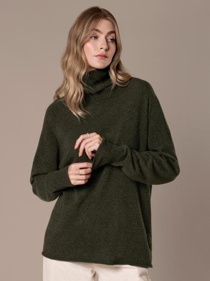 Celtic & Co. Supersoft Geelong Wool Slouch Roll Neck Jumper, Olive, Olive