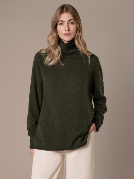 Celtic & Co. Supersoft Geelong Wool Slouch Roll Neck Jumper, Olive - view 2, Olive