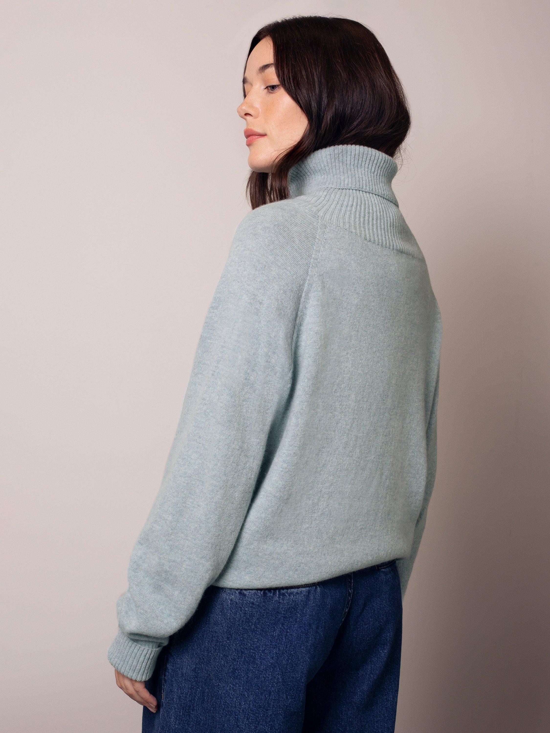 Product image 3 of 7, which shows Celtic & Co. Geelong Slouch Roll Neck Jumper, Skylight, XS