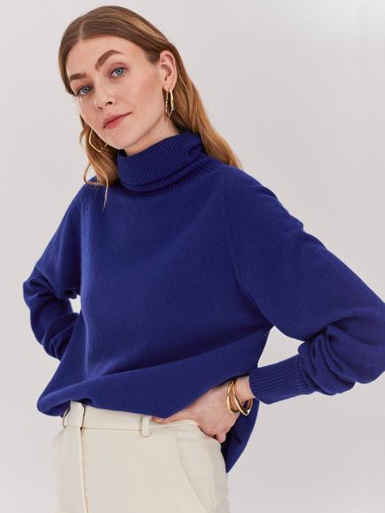 Celtic & Co. Geelong Slouch Roll Neck Jumper, Blue Ink