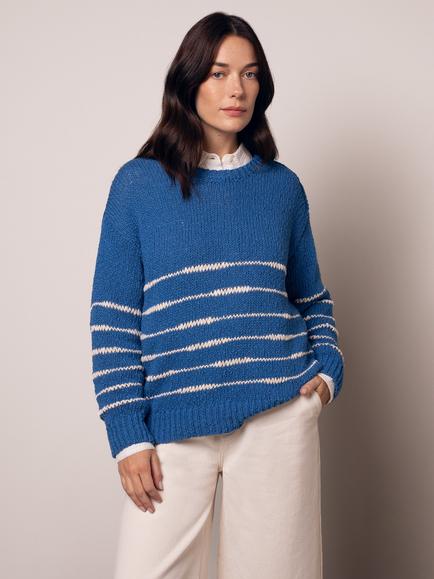 Celtic & Co. Stripe Button Shoulder Jumper, Lapis, Lapis