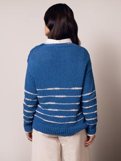 Celtic & Co. Stripe Button Shoulder Jumper, Lapis - view 2, Lapis