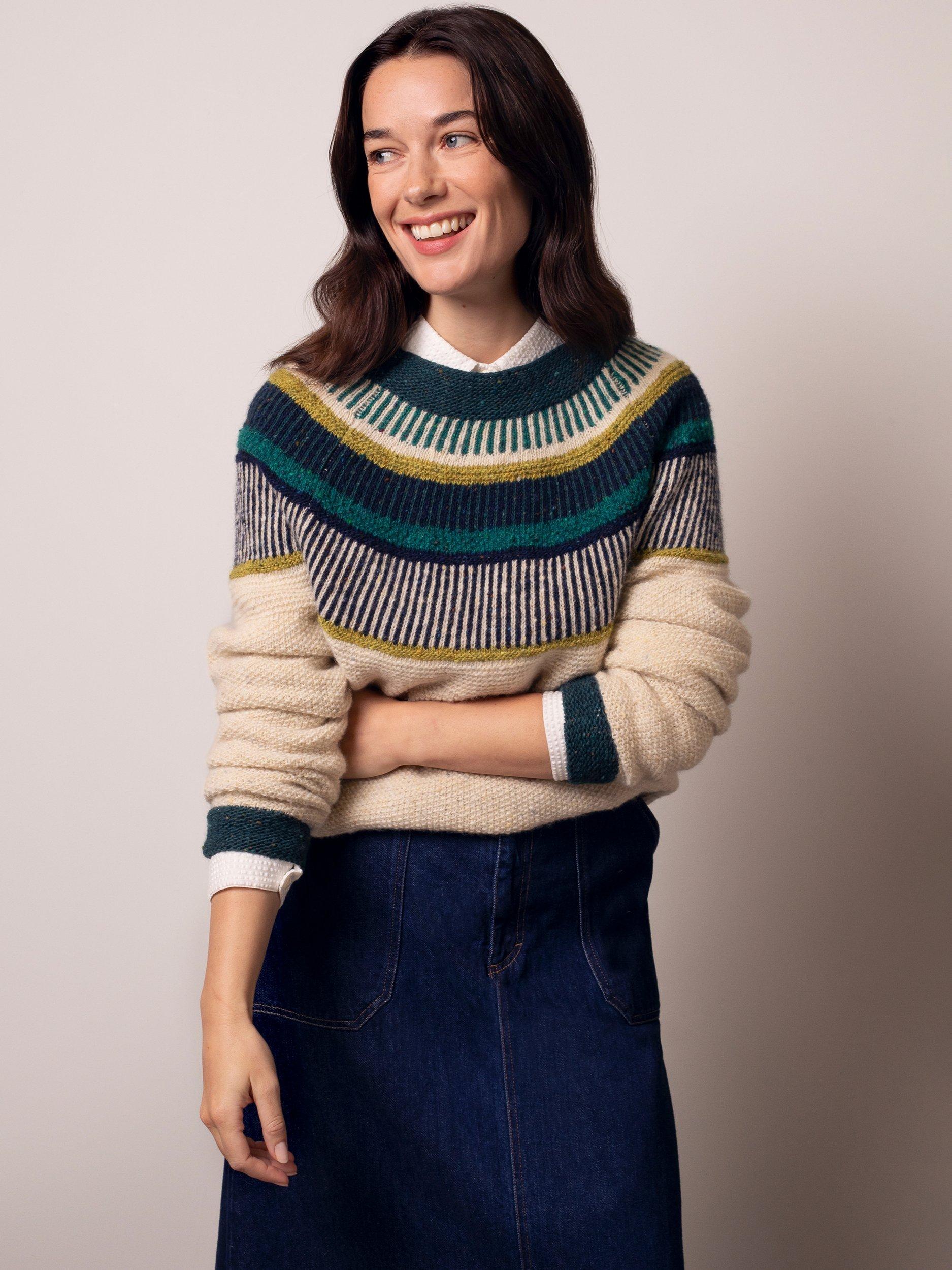 Product image 1 of 8, which shows Celtic & Co. Statement Pure Donegal Wool Jumper, Beige/Multi, XS