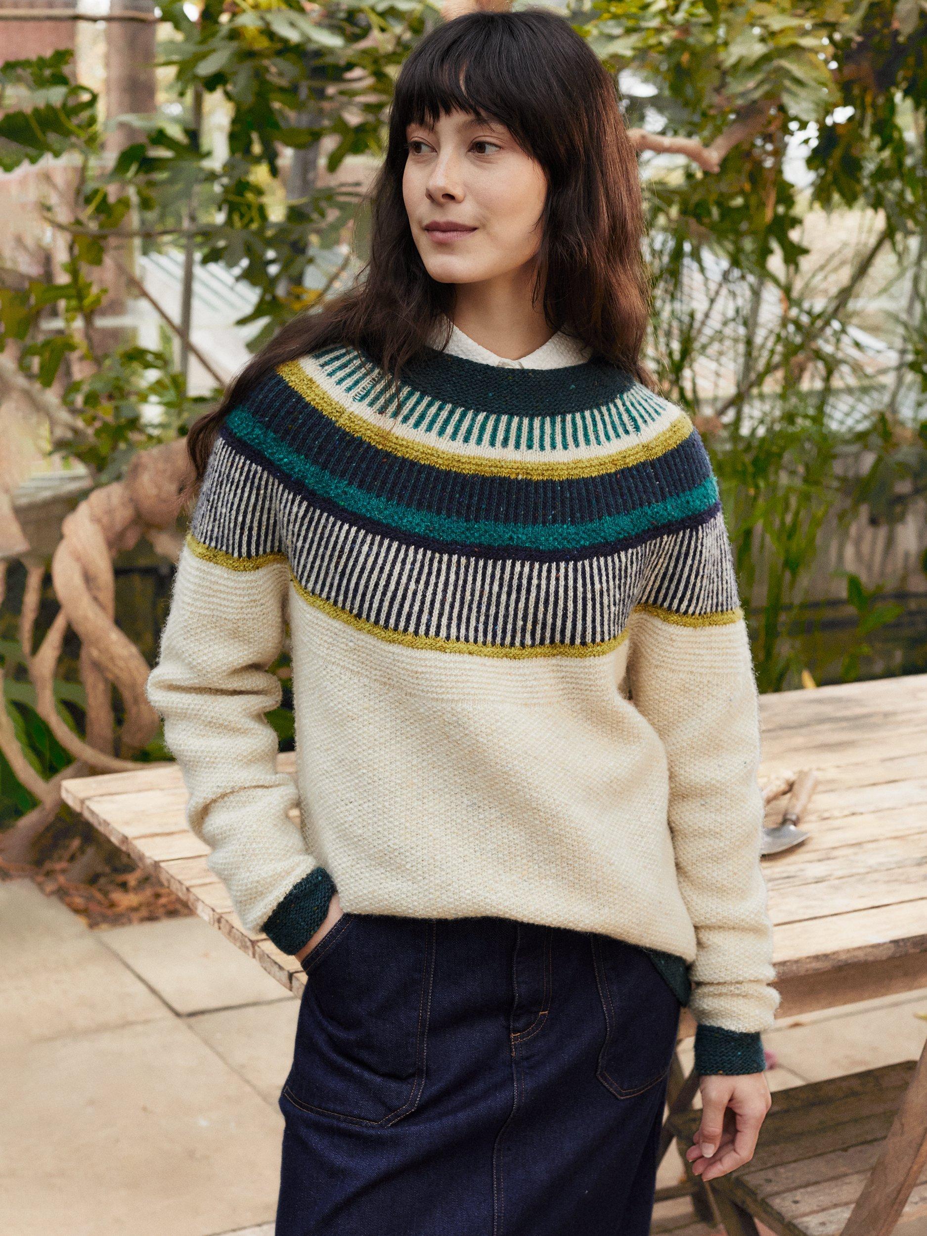 Product image 2 of 8, which shows Celtic & Co. Statement Pure Donegal Wool Jumper, Beige/Multi, XS