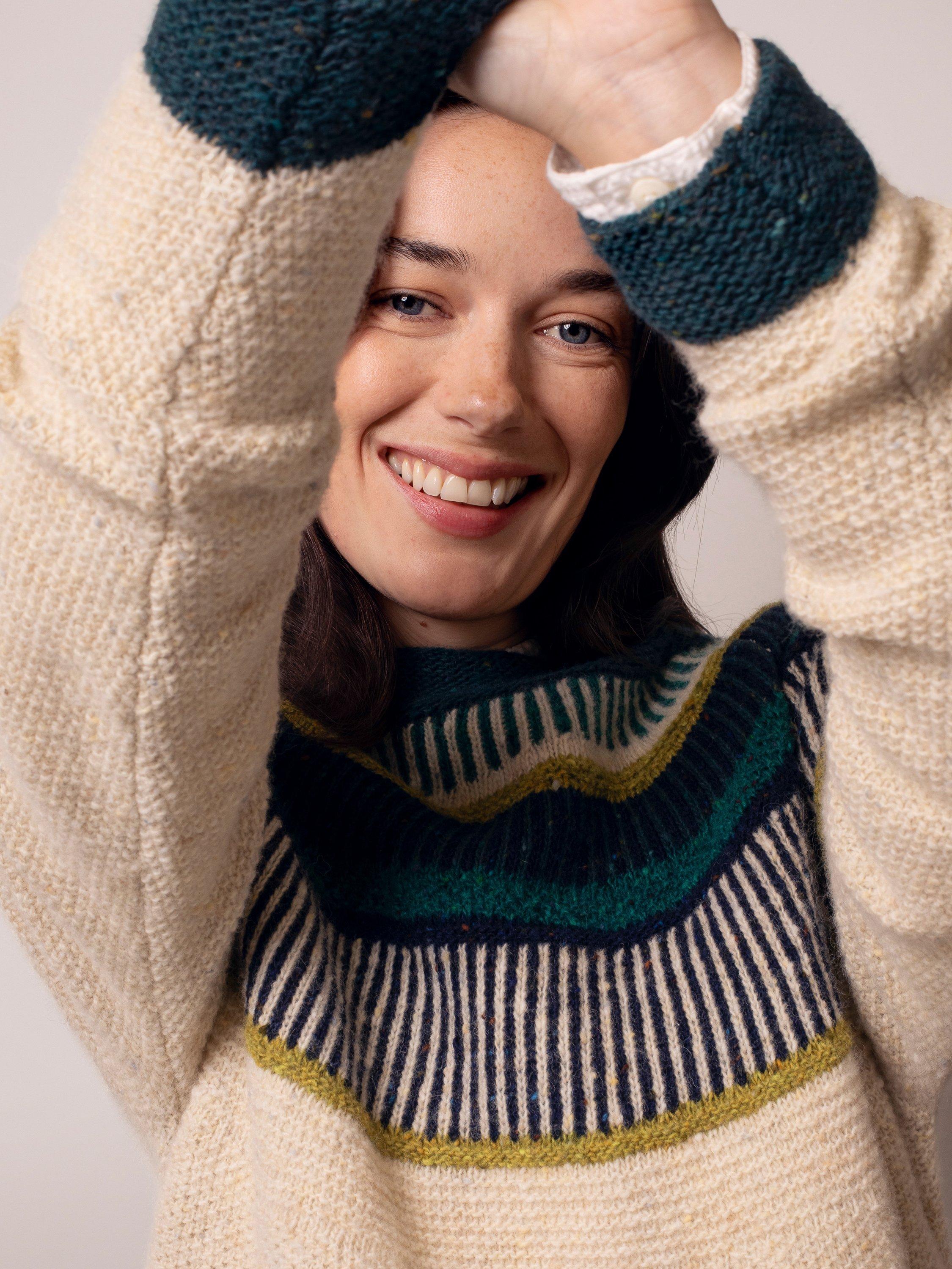 Product image 4 of 8, which shows Celtic & Co. Statement Pure Donegal Wool Jumper, Beige/Multi, XS