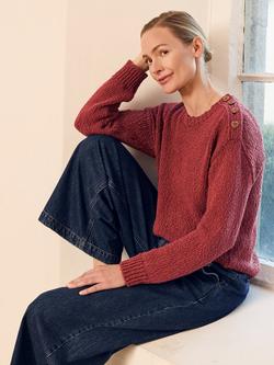 Celtic & Co. Crew Neck Button Shoulder Jumper, Clay - view 2, Clay