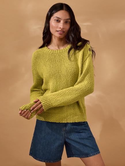 Celtic & Co. Slub Knit Button Detail Jumper, Ochre, Ochre
