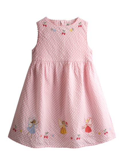 JoJo Maman Bébé Kids' Appliqué Gingham Sleeveless Dress, Light Pink, Light Pink