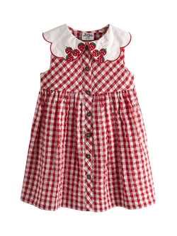 JoJo Maman Bébé Kids' Gingham Collared Button Dress, Bright Red, Bright Red