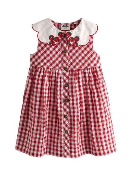 JoJo Maman Bébé Kids' Gingham Collared Button Dress, Bright Red, Bright Red