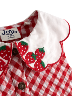 JoJo Maman Bébé Kids' Gingham Collared Button Dress, Bright Red - view 2, Bright Red